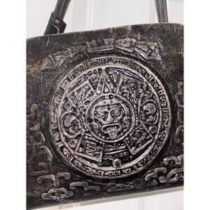 Vintage Perlina  Leather Organizer Bag - Aztec Embossed Mayan Pyramid detail